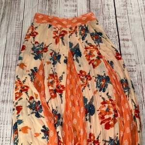 Free People Boho Floral Maxi Skirt Orange Navy Cream Y2K Cottagecore-S